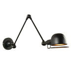 Black dome swing-arm wall light with hinged bracket and round backplate