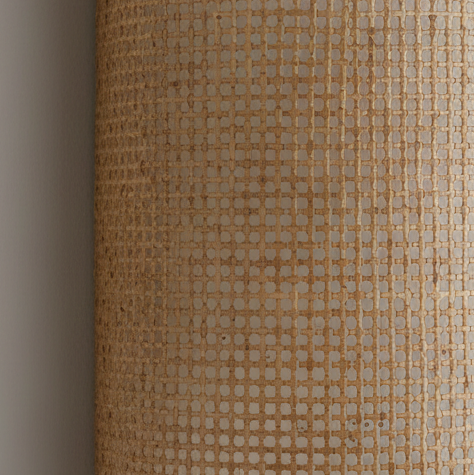 Bamboo grid-weave shade for a curved cylinder wall light, textured pattern
