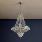 Chrome crystal beaded multi-tier chandelier with teardrop drops and round canopy
