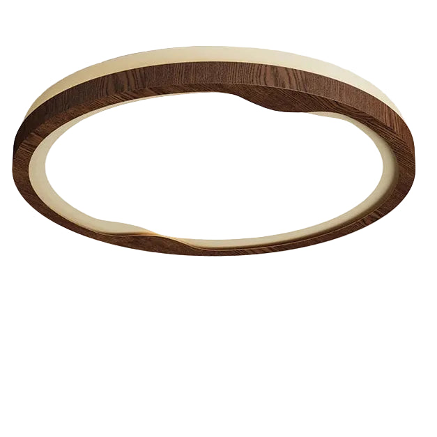 Walnut round LED flush mount ceiling light with white diffuser and wood rim