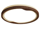Walnut round LED flush mount ceiling light with white diffuser and wood rim