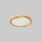 Light wood round LED flush mount ceiling light with white diffuser and wood rim