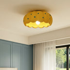 Yellow scalloped dome flush-mount ceiling light with teal dot accents
