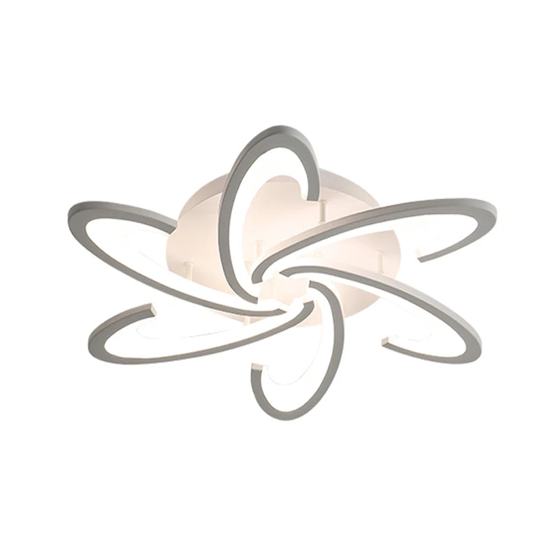 White and gray acrylic spiral petal LED ceiling light with flower-like strips