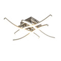 Isolated flush mount ceiling light with intersecting curved metal bars and glowing white LEDs