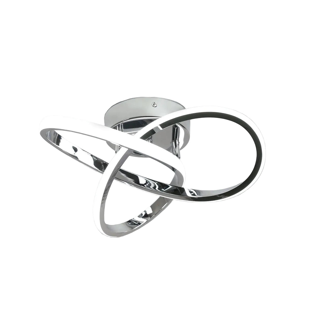 Chrome interlocking loop ceiling light with curved ring strips, flush mount fixture