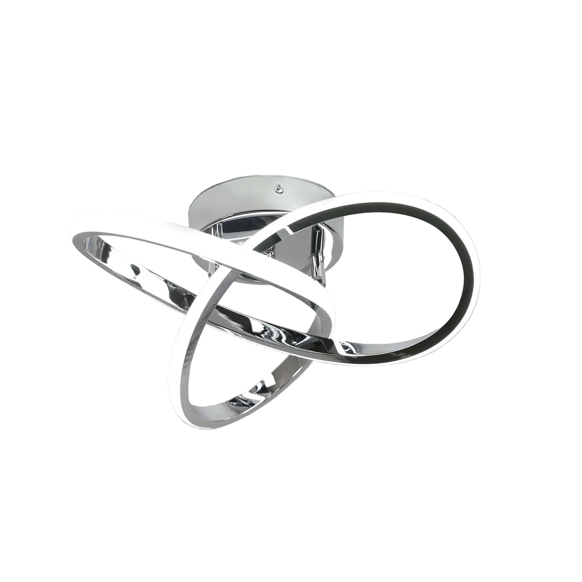 Chrome interlocking loop ceiling light with curved ring strips, flush mount fixture