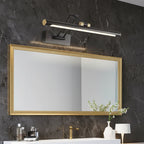 Black tubular LED wall sconce with adjustable linear bar and brass end caps