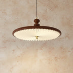 Walnut UFO-style pleated pendant light with round hanging shade