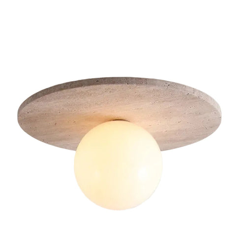 Round flush mount ceiling light with textured canopy and frosted globe