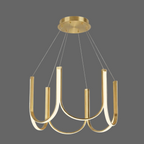 Gold U-shaped chandelier with ribbon arms and 6 candle-style bulbs