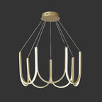 Gold U-shaped ribbon chandelier with 7 hanging candle bulbs