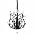 Black metal branch chandelier with clear crystal droplets and teardrop crystal details