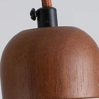 Brown wooden pendant bulb cover with black top hardware and braided cord
