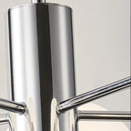 Close-up of chrome vertical tube and metal arms for a globe chandelier