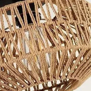 Rattan drum ceiling light shade with open woven lattice detail