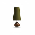 Green fabric cone wall sconce with bronze mount and single lamp shade