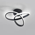 Black interlocking loop ceiling light with curved ring strips, flush mount fixture