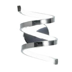 Spiral ribbon LED wall light with polished metal strips and rectangular mounting blocks