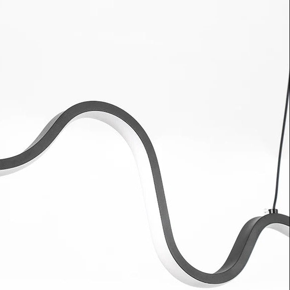 Close-up of gray wavy LED strip pendant light with smooth curved profile