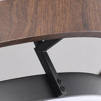 Round wood ring LED chandelier arm with black bracket and dark metal screws