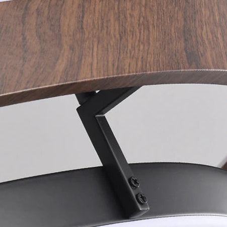Round wood ring LED chandelier arm with black bracket and dark metal screws