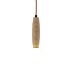 Travertine cylinder pendant light with glowing white glass globe diffuser