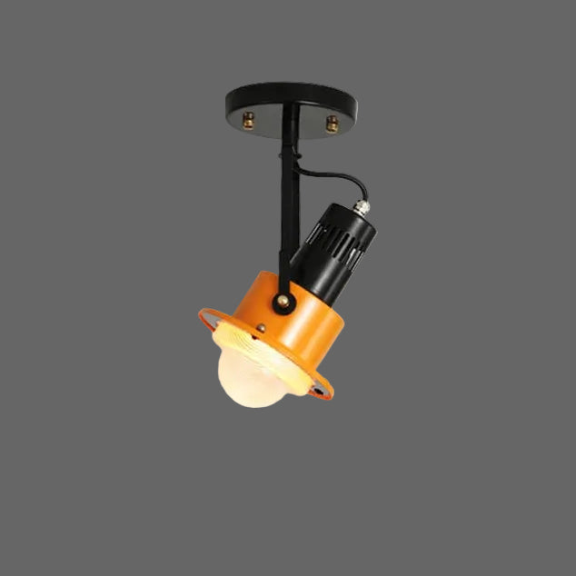 Black and orange spotlight ceiling light with adjustable cylinder and open diffuser