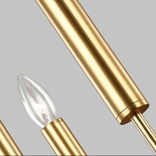 Gold tubular arm and candle-bulb holder detail for chandelier