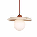 Vilze travertine globe pendant light with off-white glass globe and curved stone shade