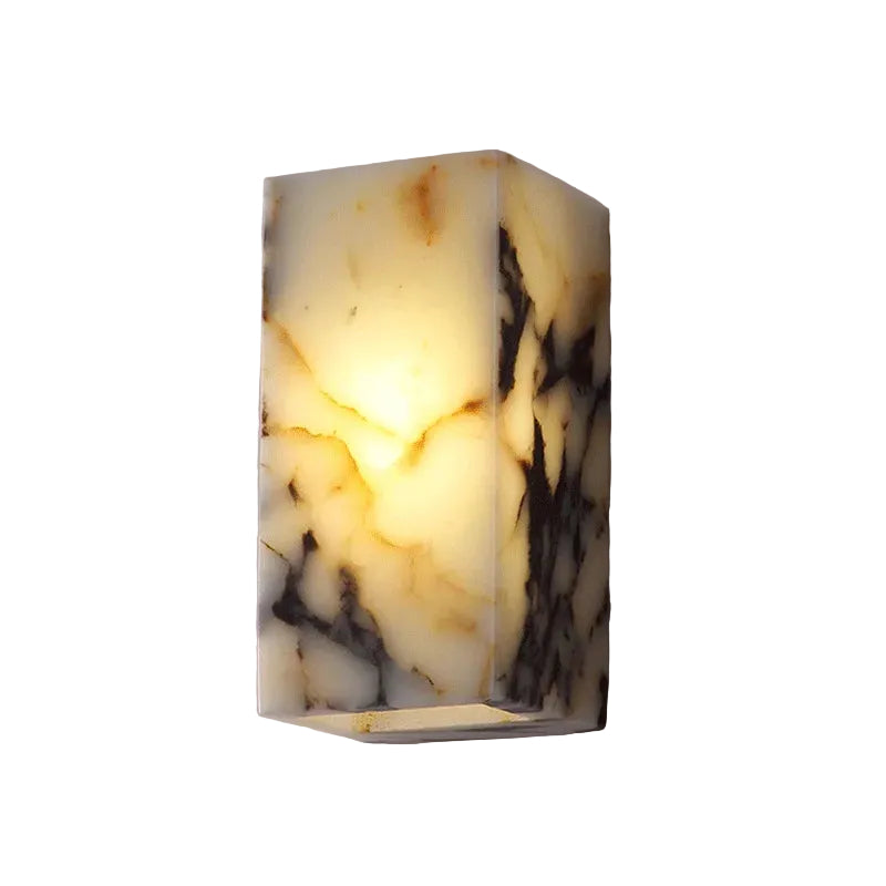 Rectangular cuboid marble wall light sconce with warm built-in glow