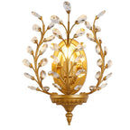 Botanical crystal branch wall sconce with gold frame and faceted clear droplets